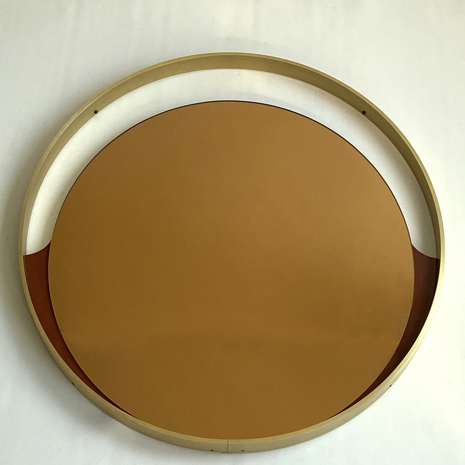 Wood Minimalist Tinted Bronze Round Mirror by Rimadesio Italy 1970s For Sale