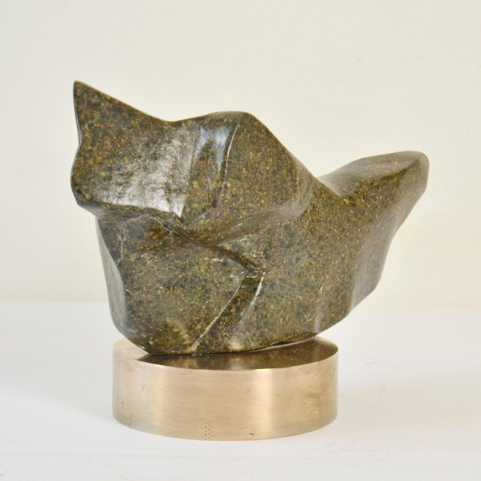 Mid-Century Modern Abstract Sculpture Moss Green Marble on Bronze Plinth by Alice Ward For Sale