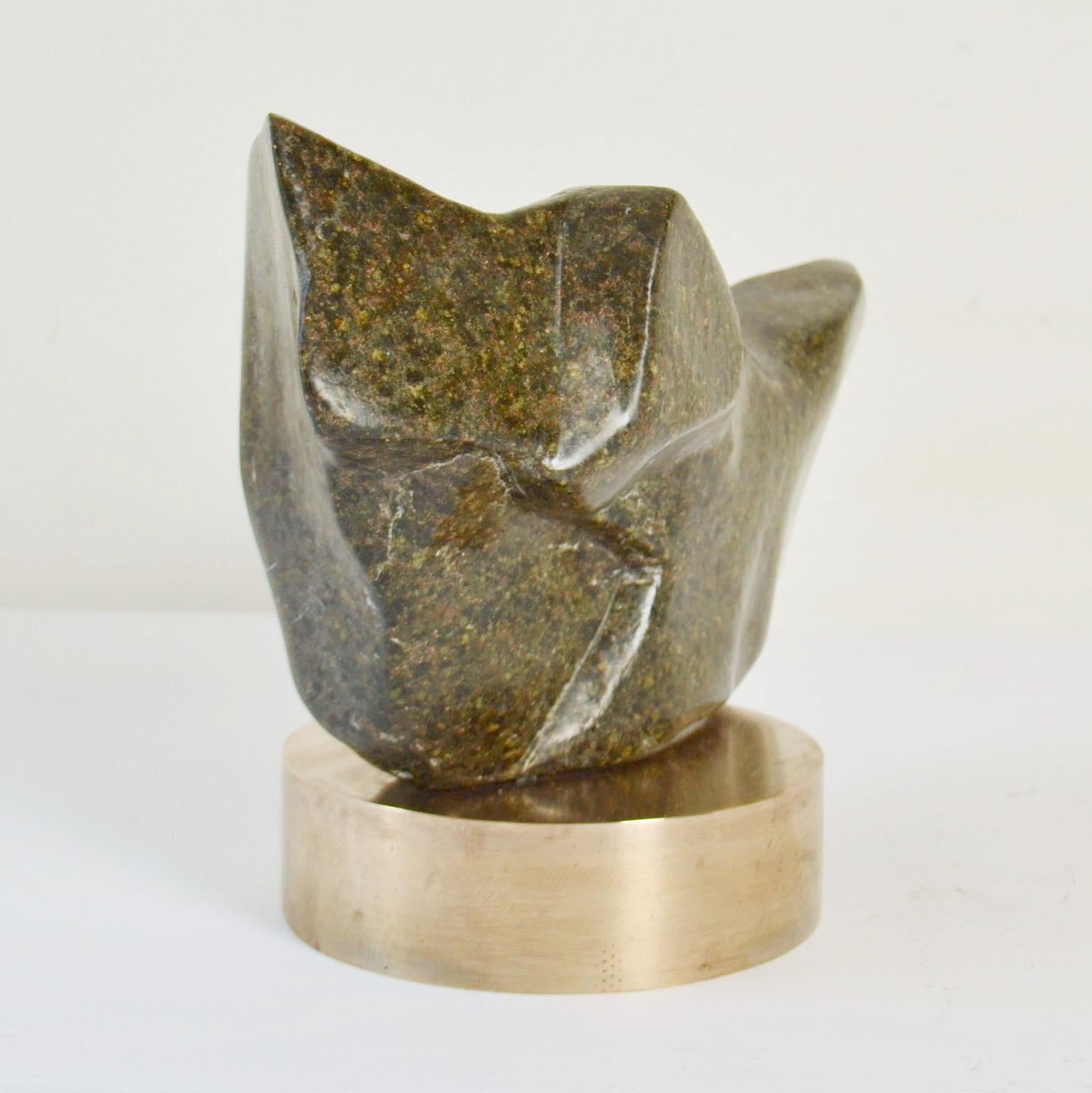 European Abstract Sculpture Moss Green Marble on Bronze Plinth by Alice Ward For Sale