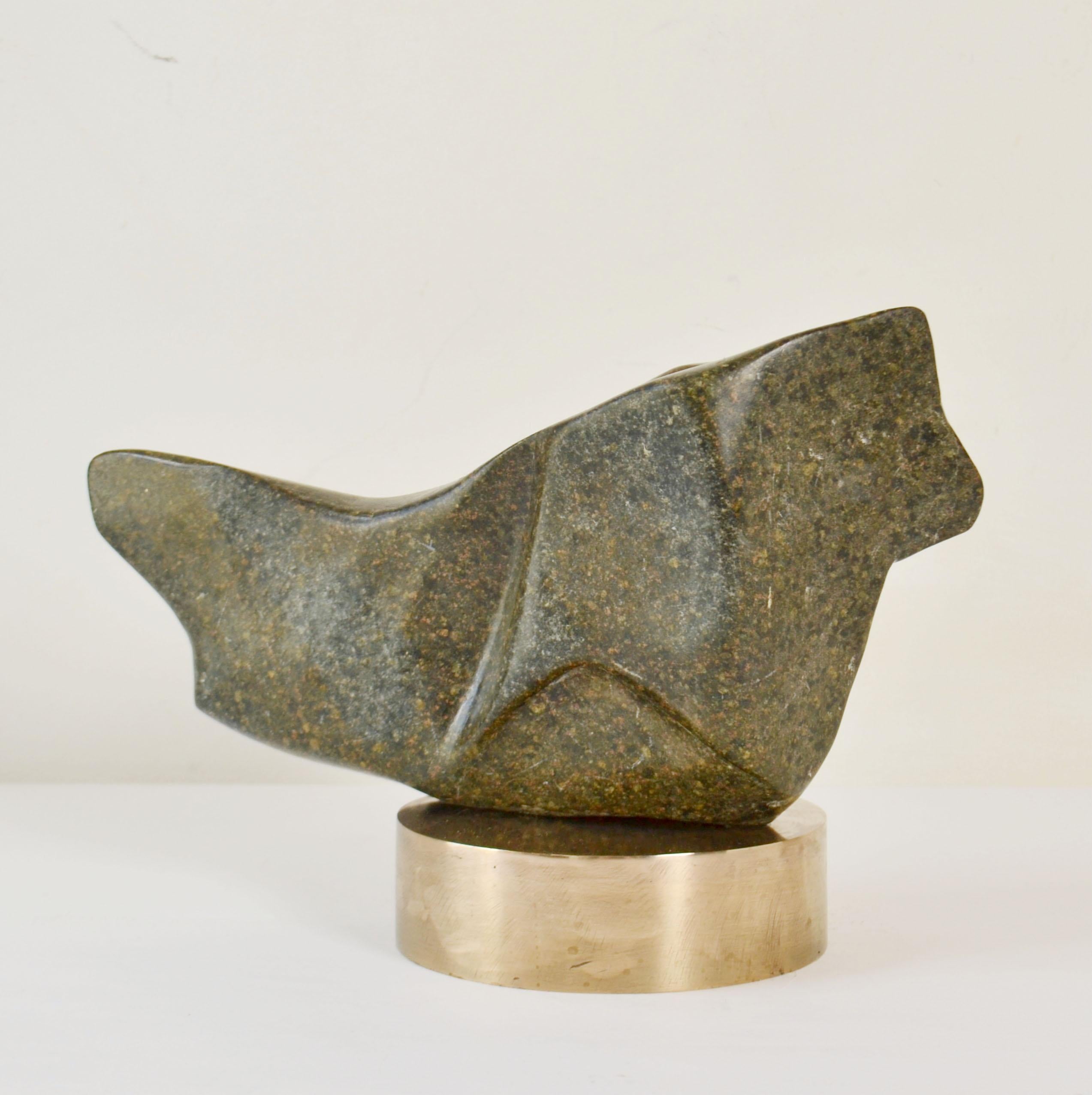 Abstract Sculpture Moss Green Marble on Bronze Plinth by Alice Ward For Sale 1