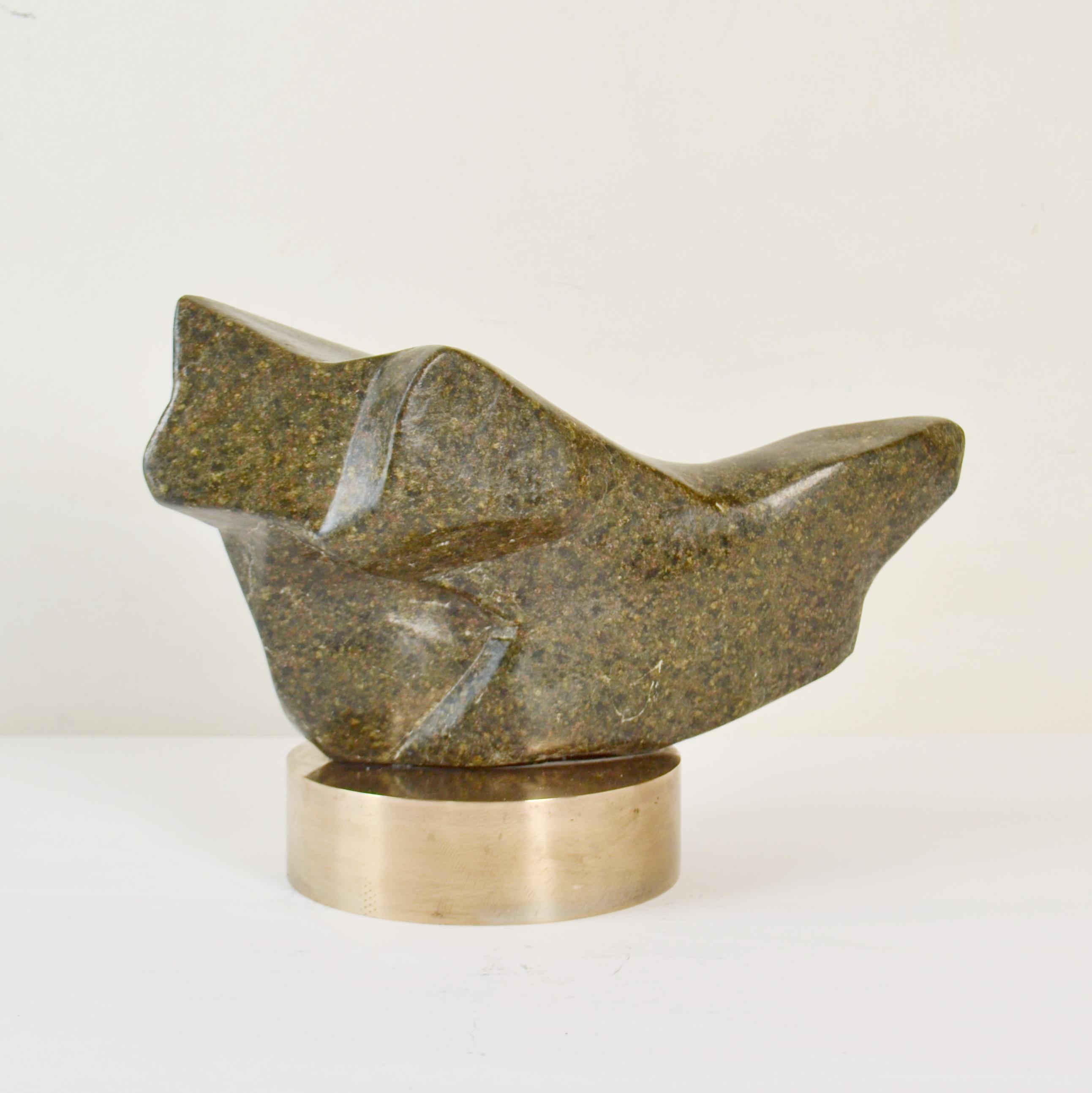 Mid-20th Century Abstract Sculpture Moss Green Marble on Bronze Plinth by Alice Ward For Sale