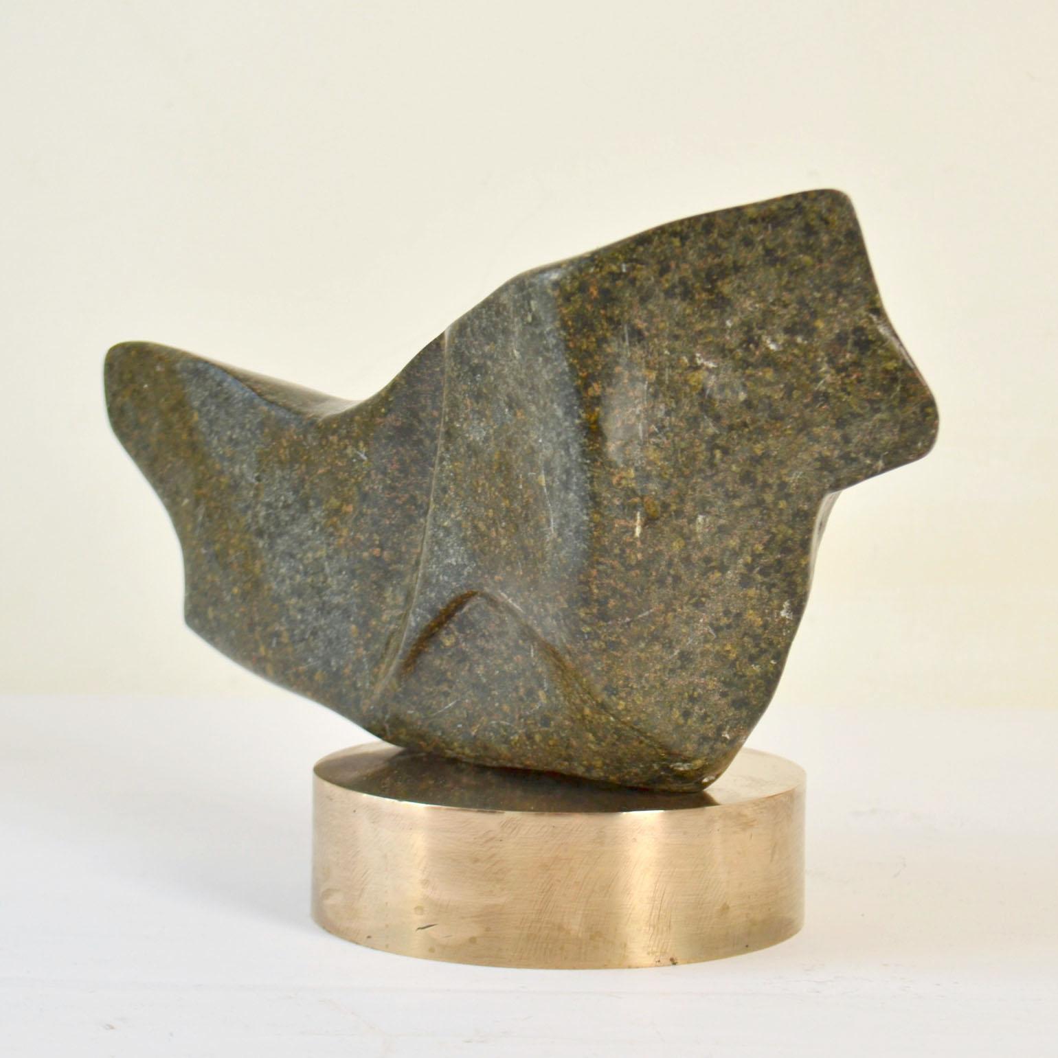 Carved Abstract Sculpture Moss Green Marble on Bronze Plinth by Alice Ward For Sale