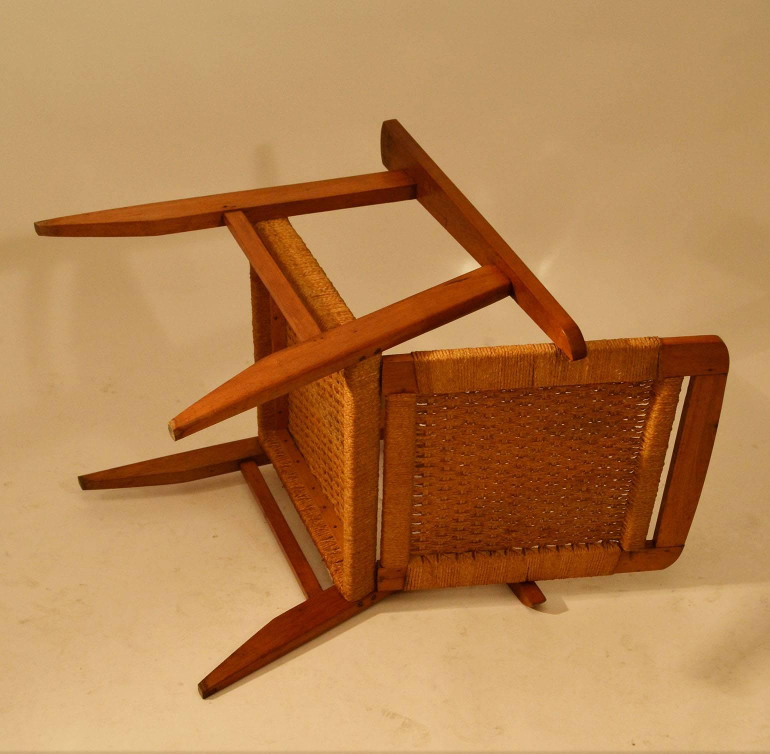Pair of Oak and Rush Lounge Chairs by Rene Gabriel 4