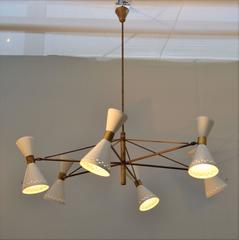 Italian Hour Glass Shaped Chandelier in Cream and Brass