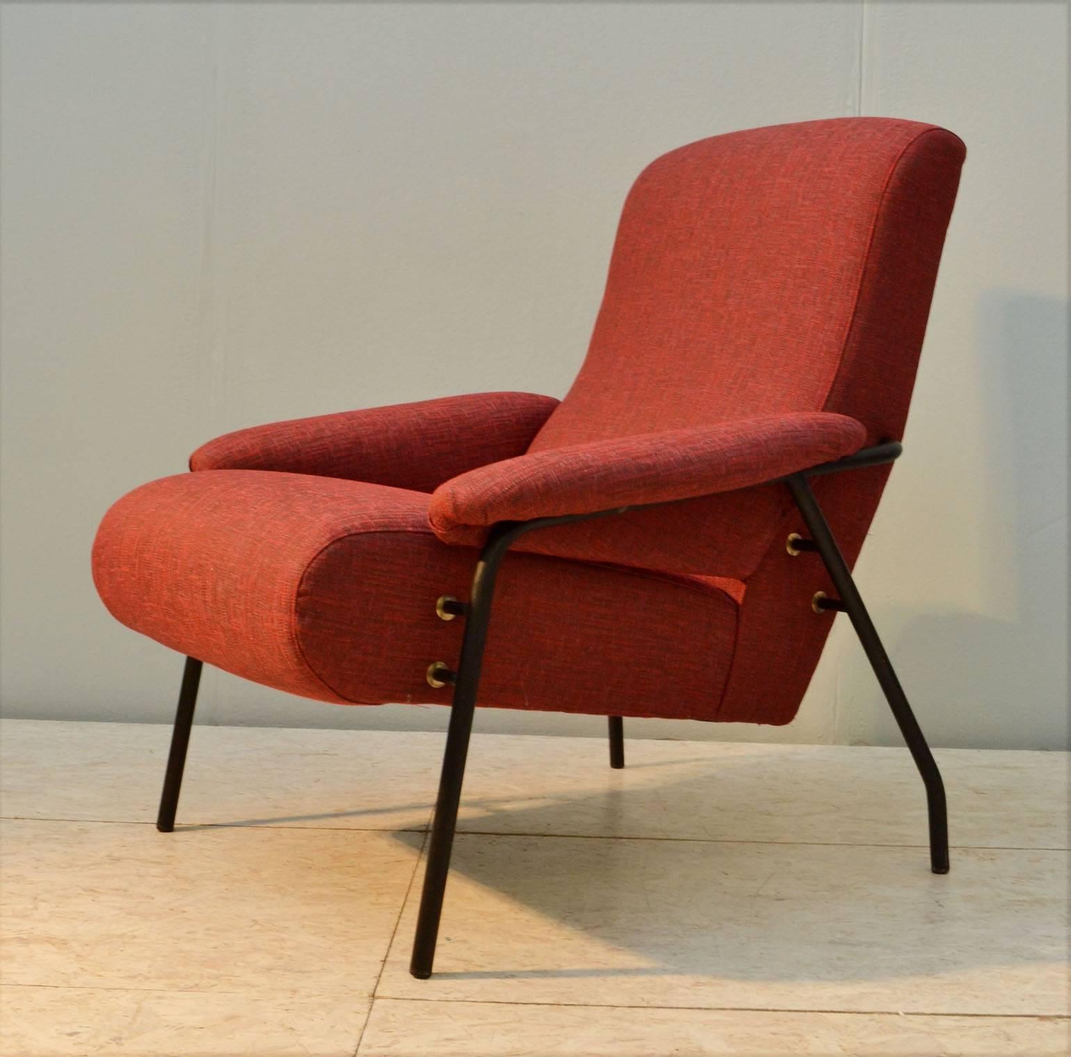 Mid-20th Century Pair of Burned Orange Italian 1960s Lounge Chairs 