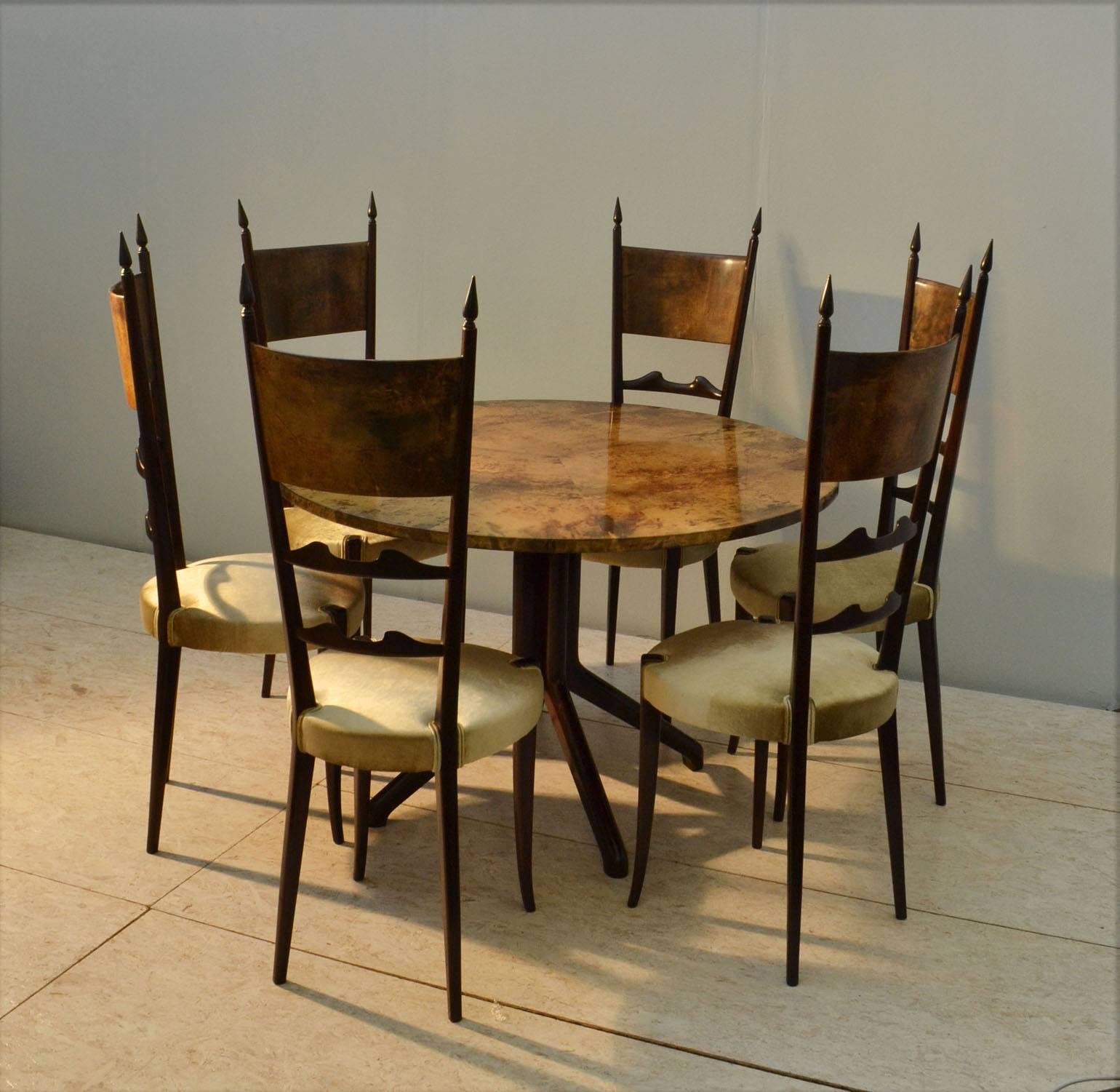Italian Aldo Tura Parchment and Ebonized Wood Dining Table