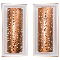Large Rectangular Copper and Grey Metal Wall 1950s Lights Pair