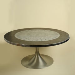 Tulip Coffee Table with Etched Metal and Slate Top by Heinz Lilienthal, 1960's