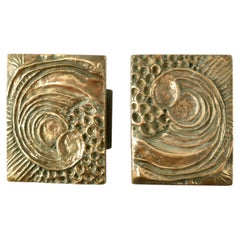 Pair of Bronze Square Door Handles for Push & Pull with Organic Relief