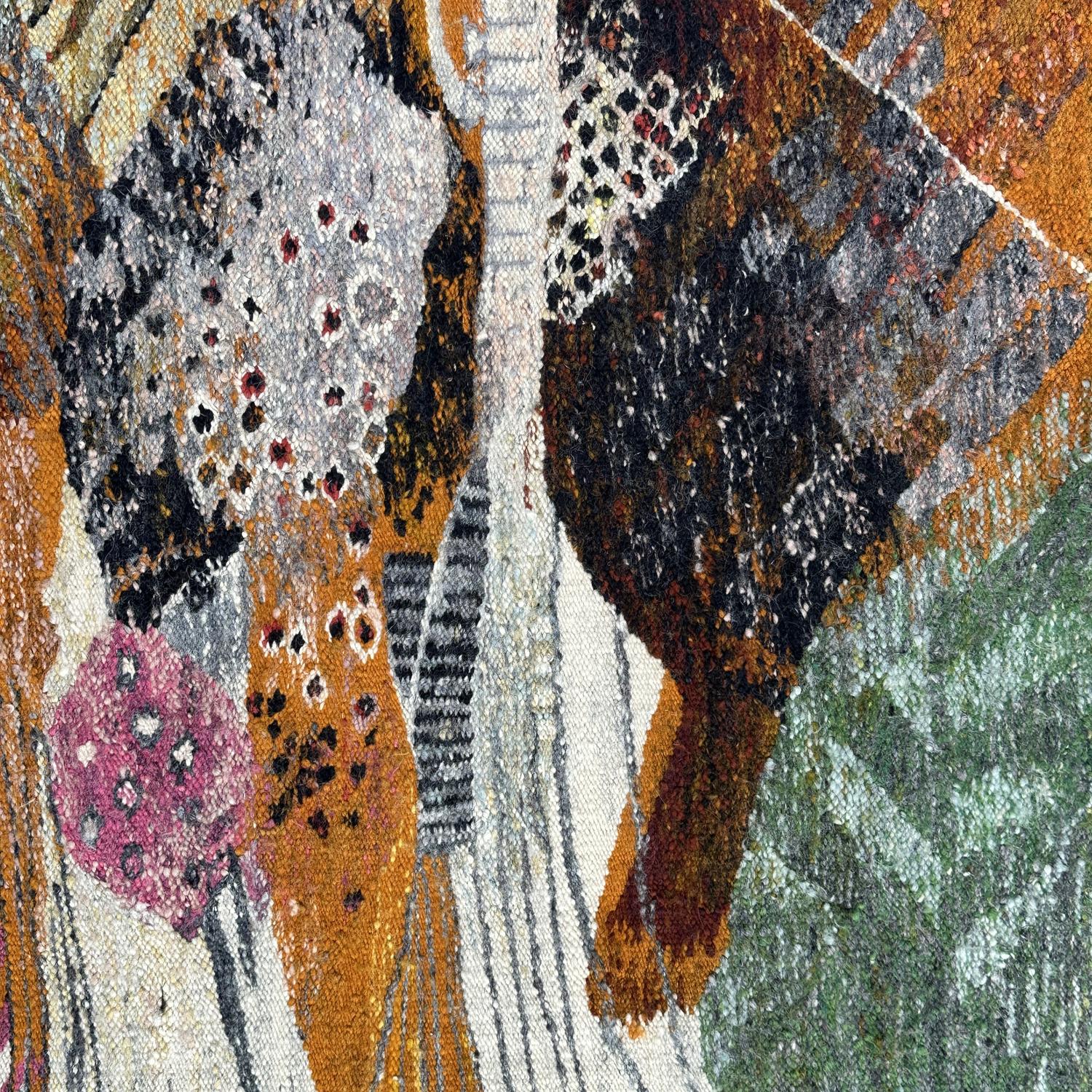 Mid-Century Modern Goblin Hand Woven in Wool, Poland 1955, Abstraction of a Landscape For Sale