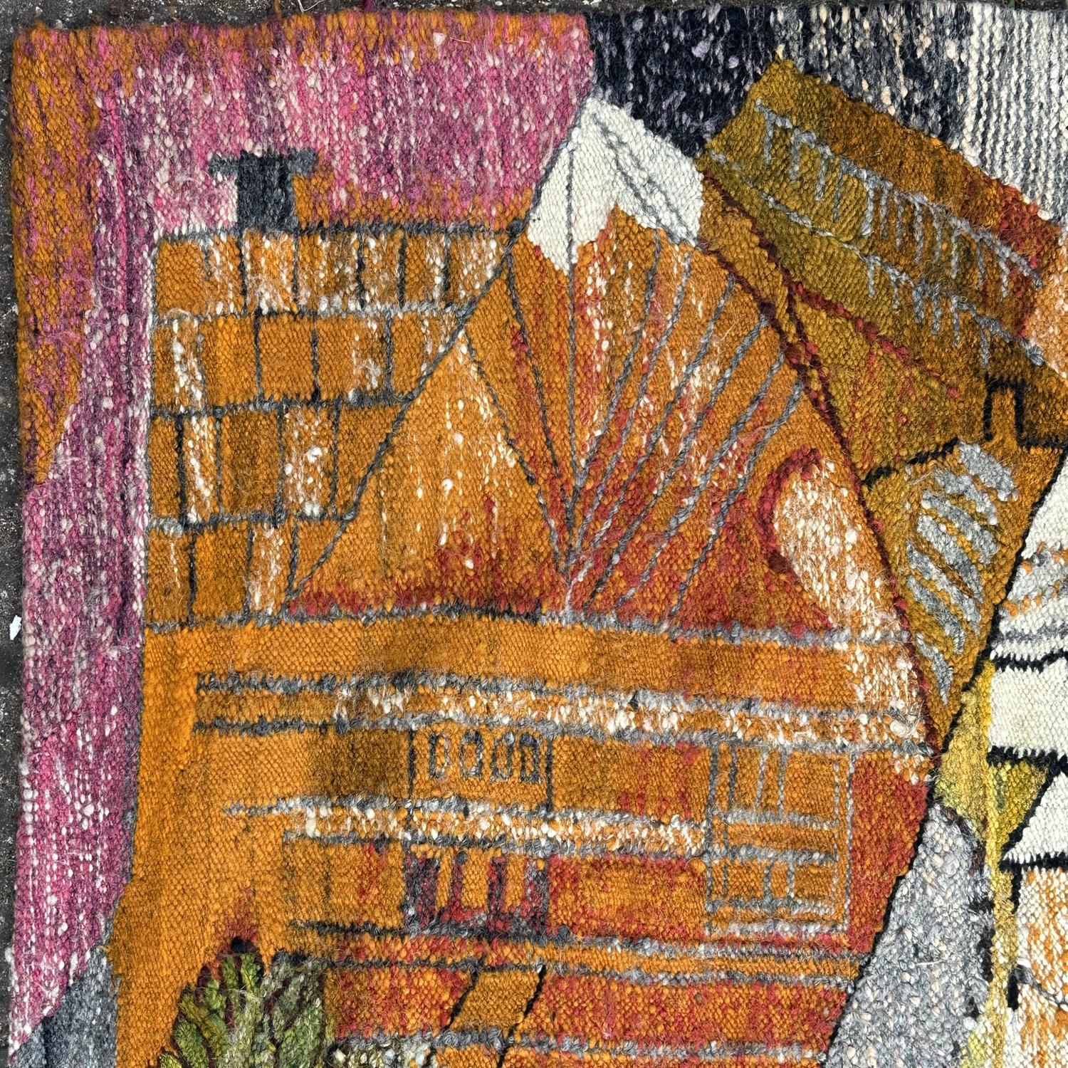 Mid-20th Century Goblin Hand Woven in Wool, Poland 1955, Abstraction of a Landscape For Sale