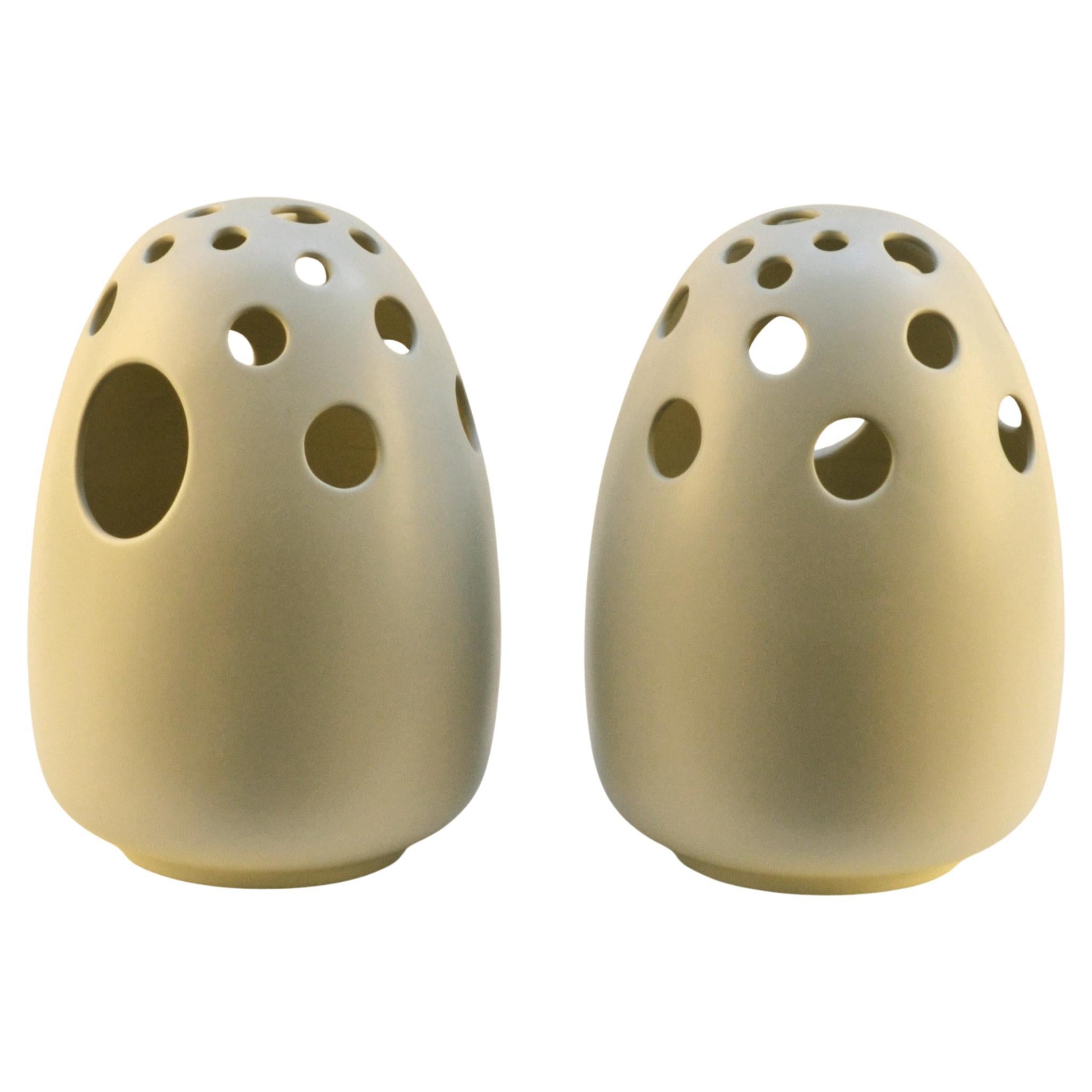 Pair of Large Sculptural Cream Ceramic Vases For Sale
