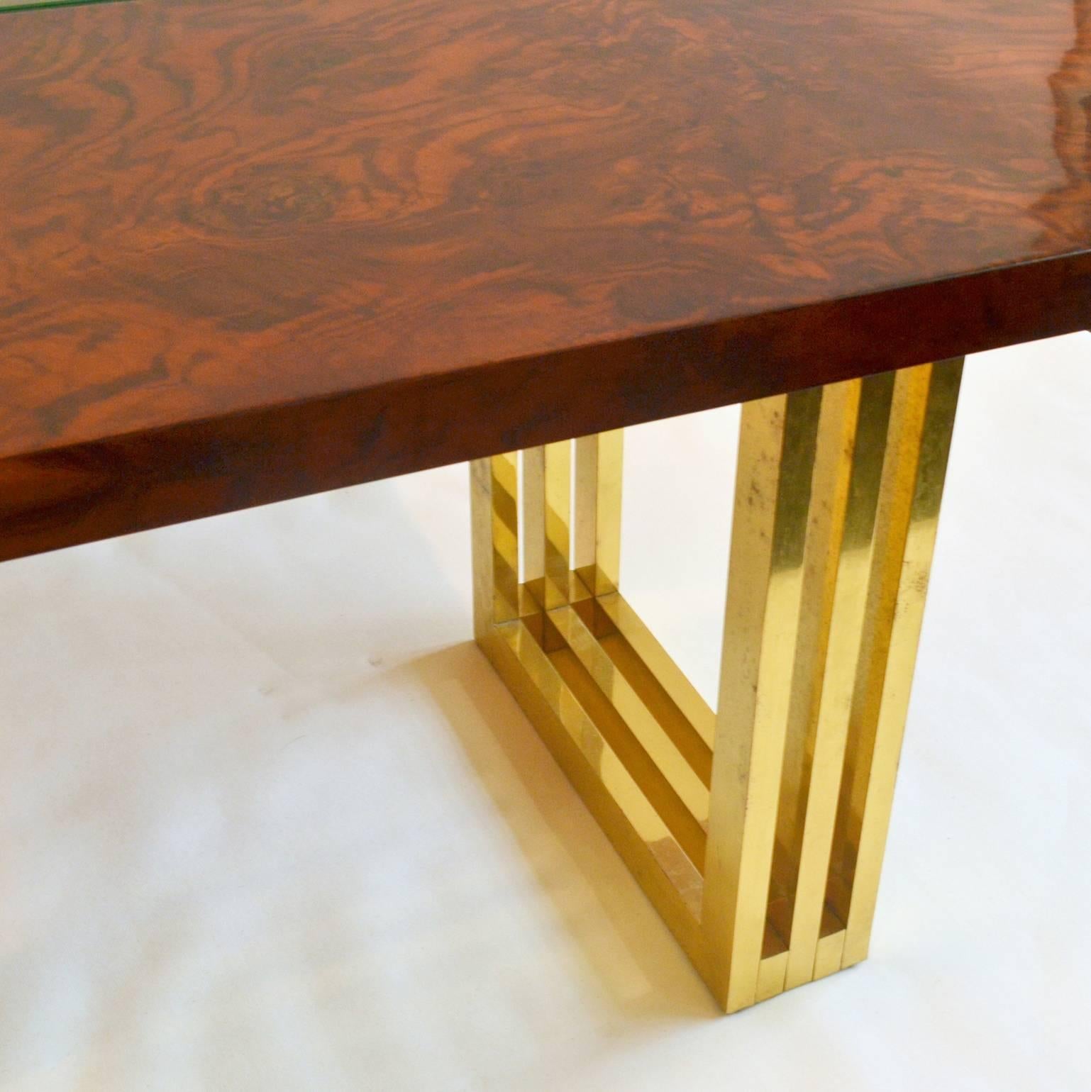 1960s Burl Wood and Brass Dining Table by Romeo Rega In Excellent Condition In London, GB