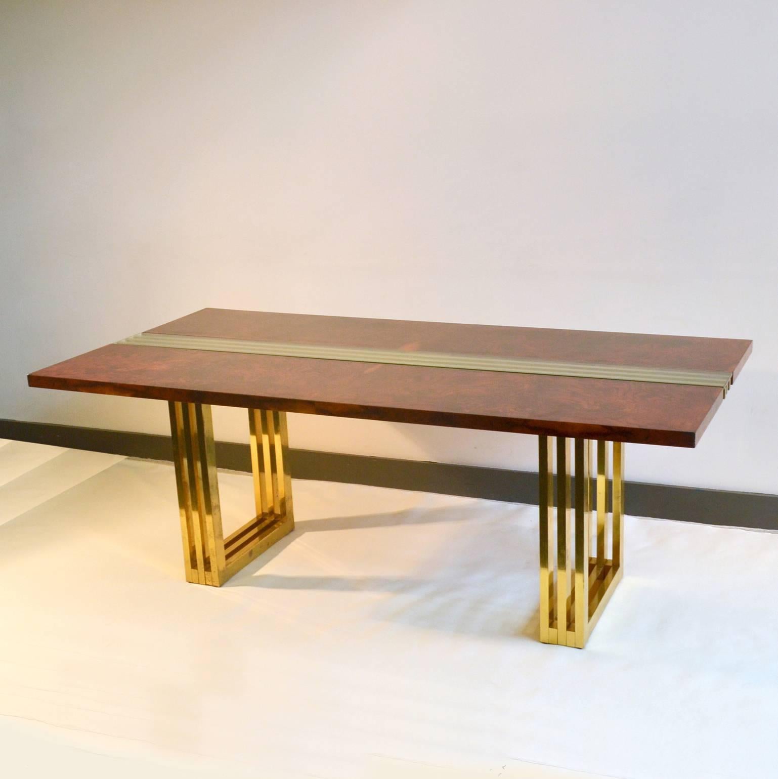 Late 20th Century 1960s Burl Wood and Brass Dining Table by Romeo Rega