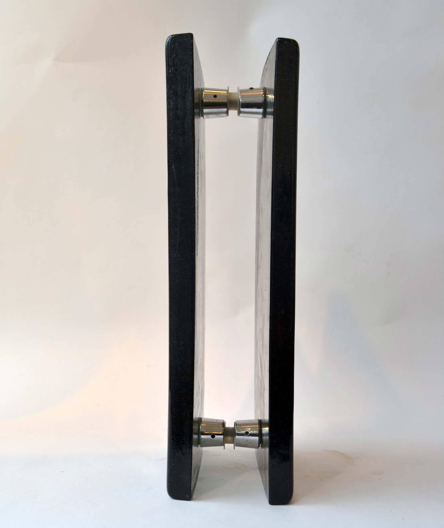 Double Push and Pull Glass 1960's Door Handle in Black Glass & Brass 2