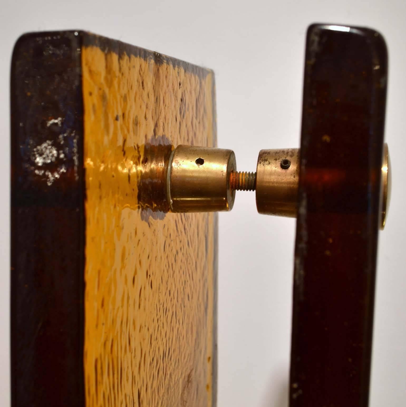 French Mid-century Modern Amber Glass Push and Pull Door Handle