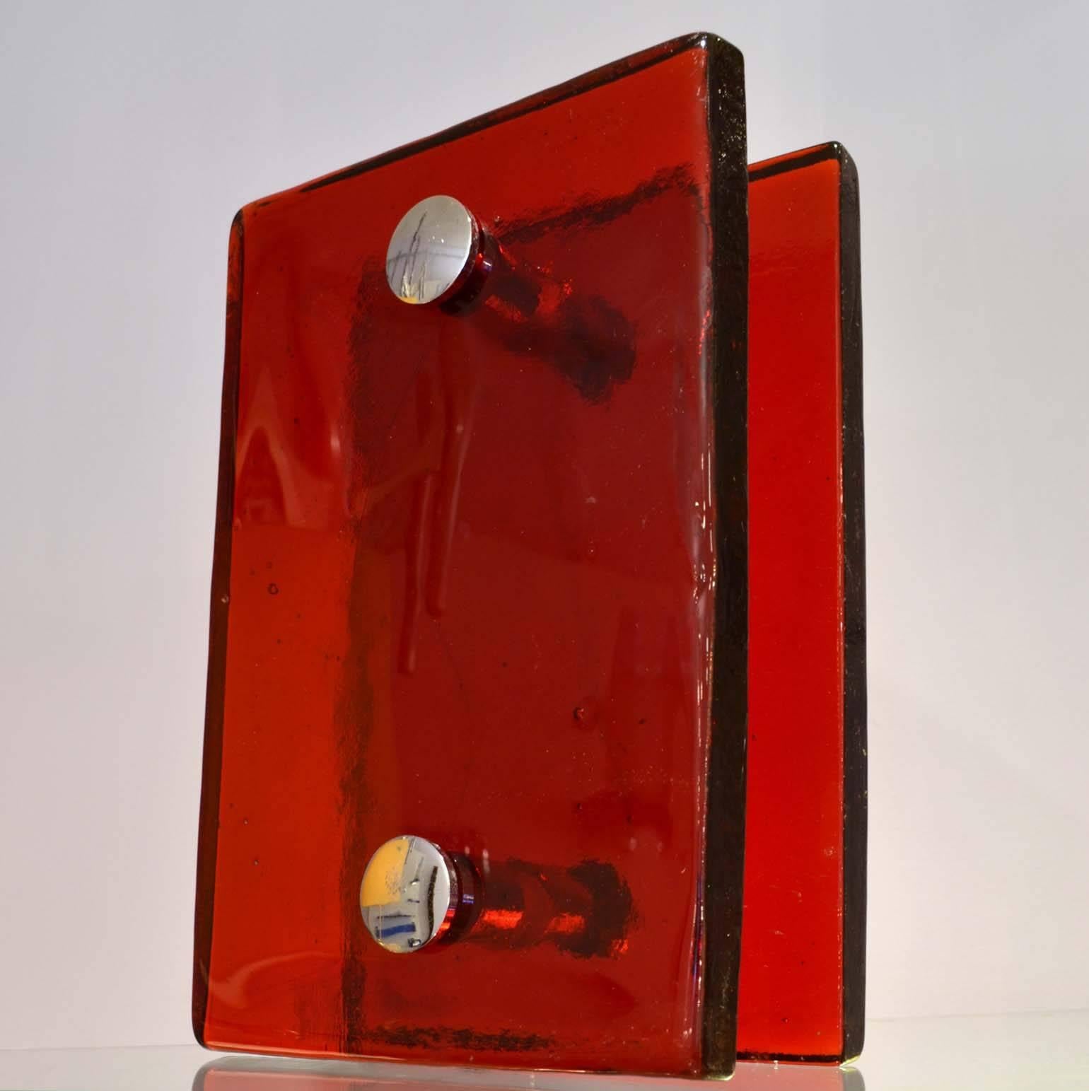 Mid-Century Modern Push and Pull Door Handle in Red Glass