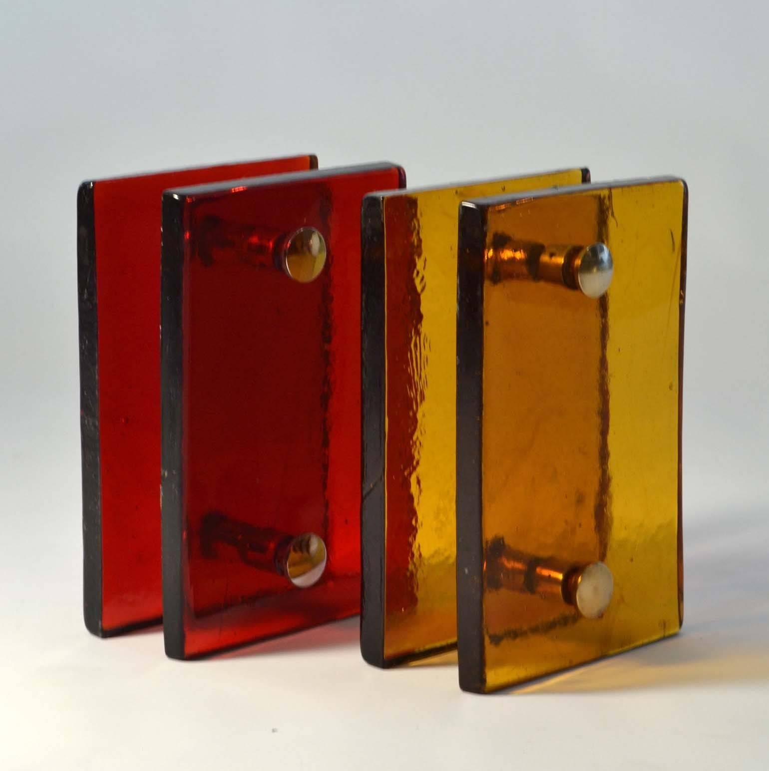 French Push and Pull Door Handle in Red Glass