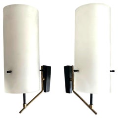 Pair of Stilnovo Opaline Glass and Metal Wall Lights Italy 1960's