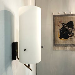 Pair of Stilnovo Opaline Glass and Metal Wall Lights Italy 1960's