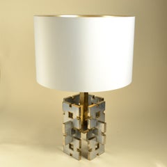 Gaetano Sciolari Geometric Table Lamp 1960's in Brass and Aluminium