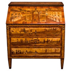 Neoclassical Writing Desk with Elaborate Marquetry Dated 1826