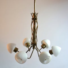 Stilnovo style 1950's Opaline and Brass Italian Chandelier