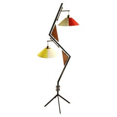 Italian Mid-Century Modern Floor Lamp with Red and Yellow Shades