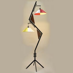 Italian Mid-Century Modern Floor Lamp with Red and Yellow Shades