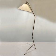 Italian Mid-Century Modern Brass Floor Lamp, Tripod Legs, 1950s Design