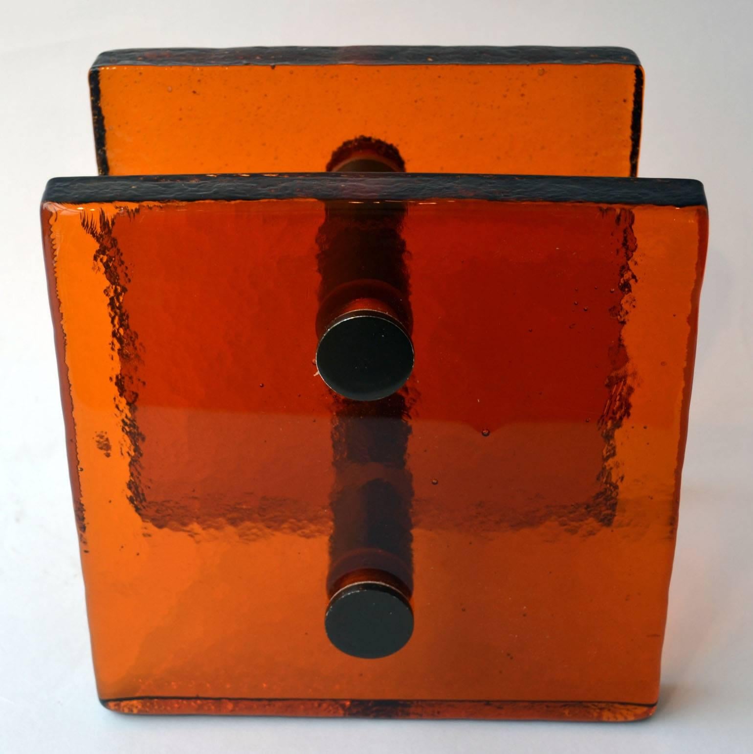 Mid-Century Modern Square Push and Pull Door Handle in Orange Glass