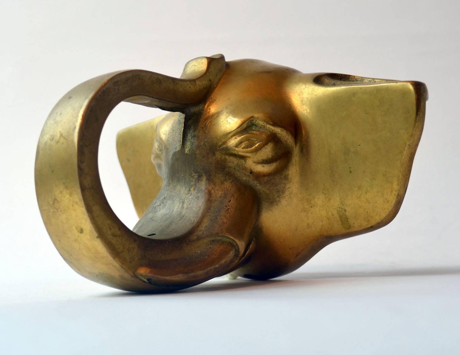 Cast Art Deco Dutch Door Handle with Elephant Head in Bronze