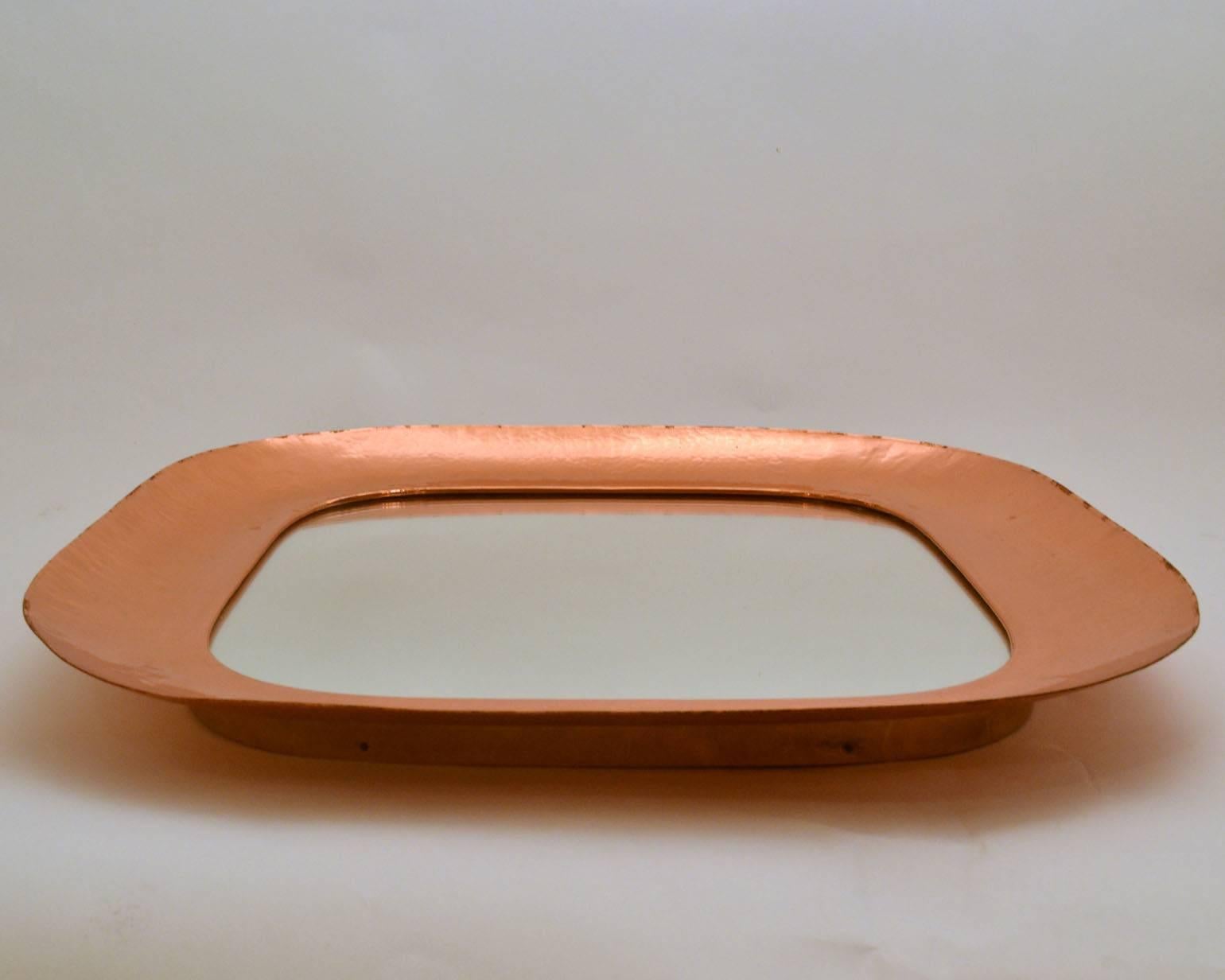 Hand-Crafted Copper Handcrafted Square Mirror Curvaceous Corners 