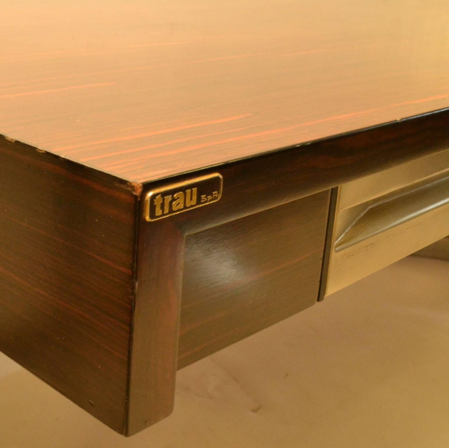 European Large 1960s Executive Desk  by Trau, Italy with Wooden Top on Curved Metal Legs 