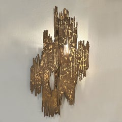 Pair of Brutalist Bronze Wall Lights attributed to Henri Fernandez France 1970's
