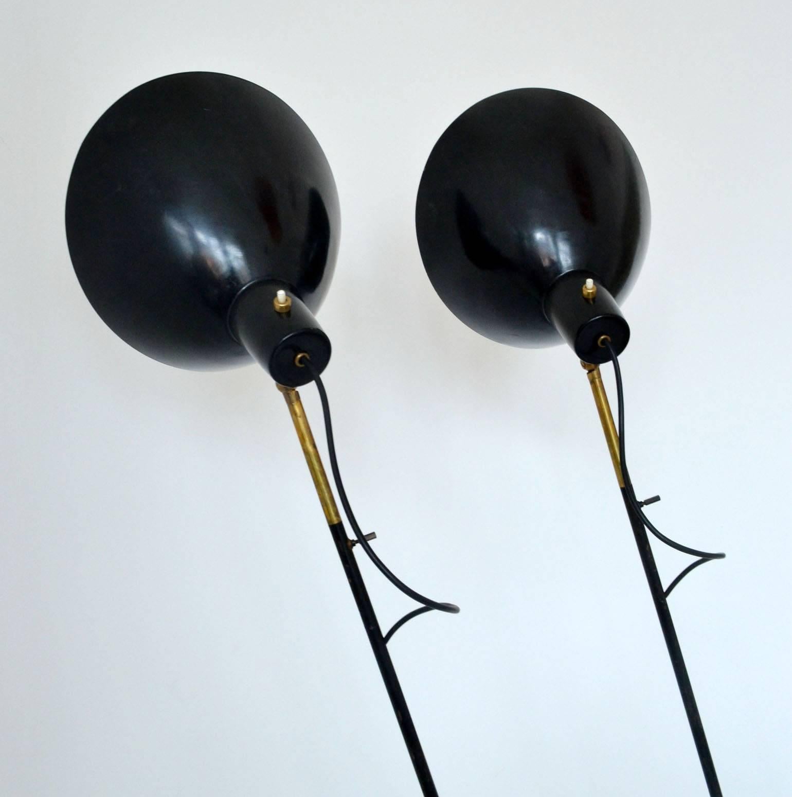 Mid-20th Century Pair of Black Floorlamps by Vittorio Vigano for Arteluce