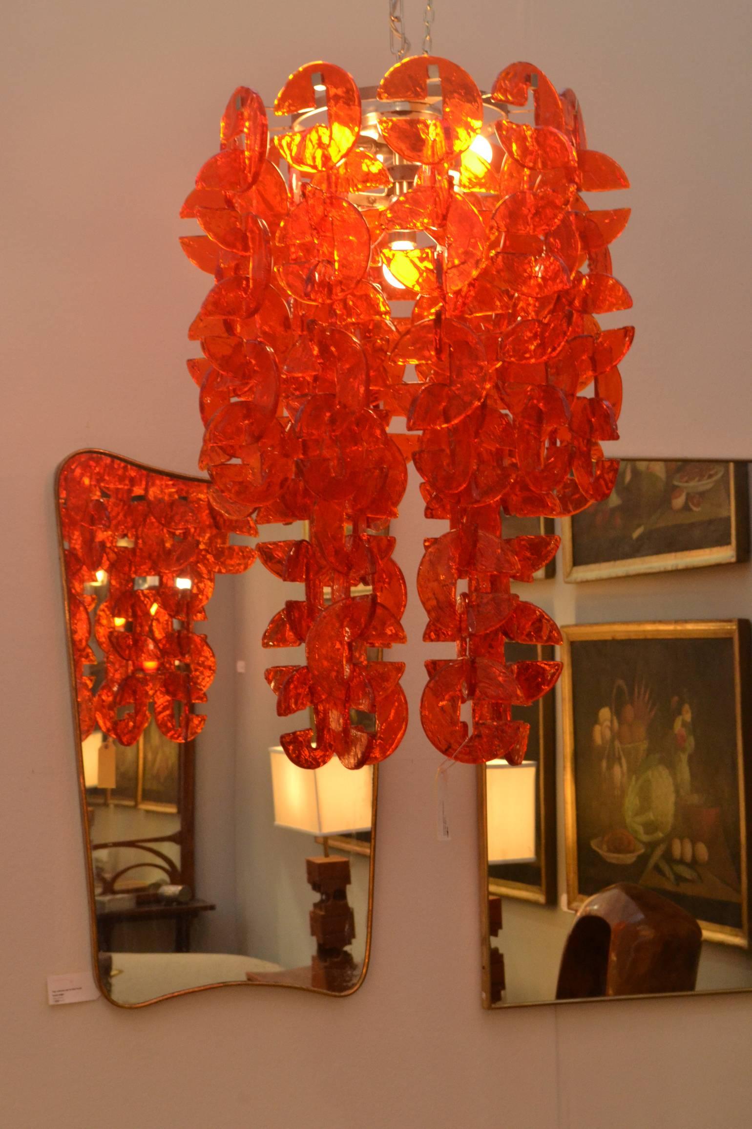Mid-Century Modern Orange Interlocking Murano Glass Chandelier