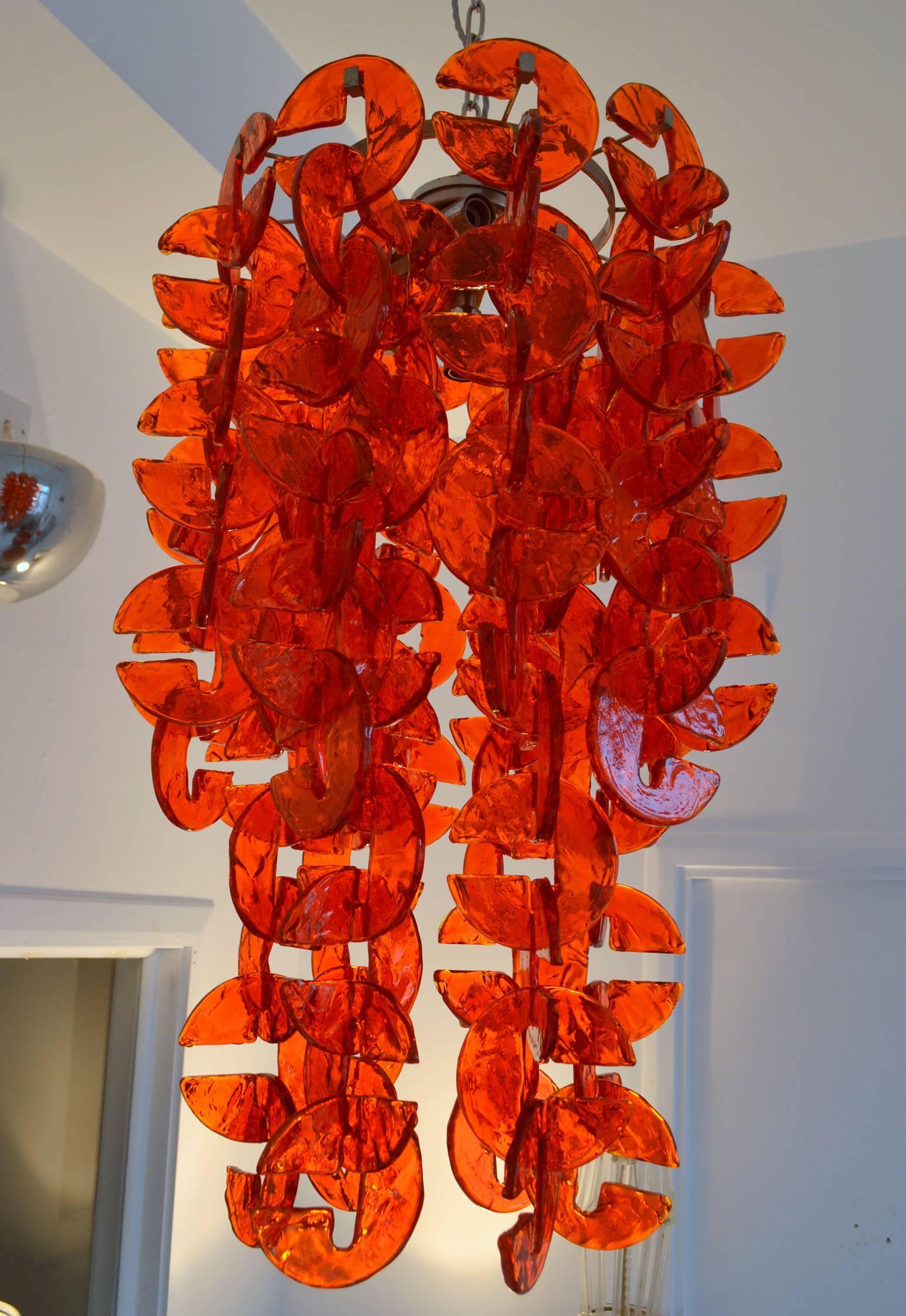 Orange Interlocking Murano Glass Chandelier In Excellent Condition In London, GB