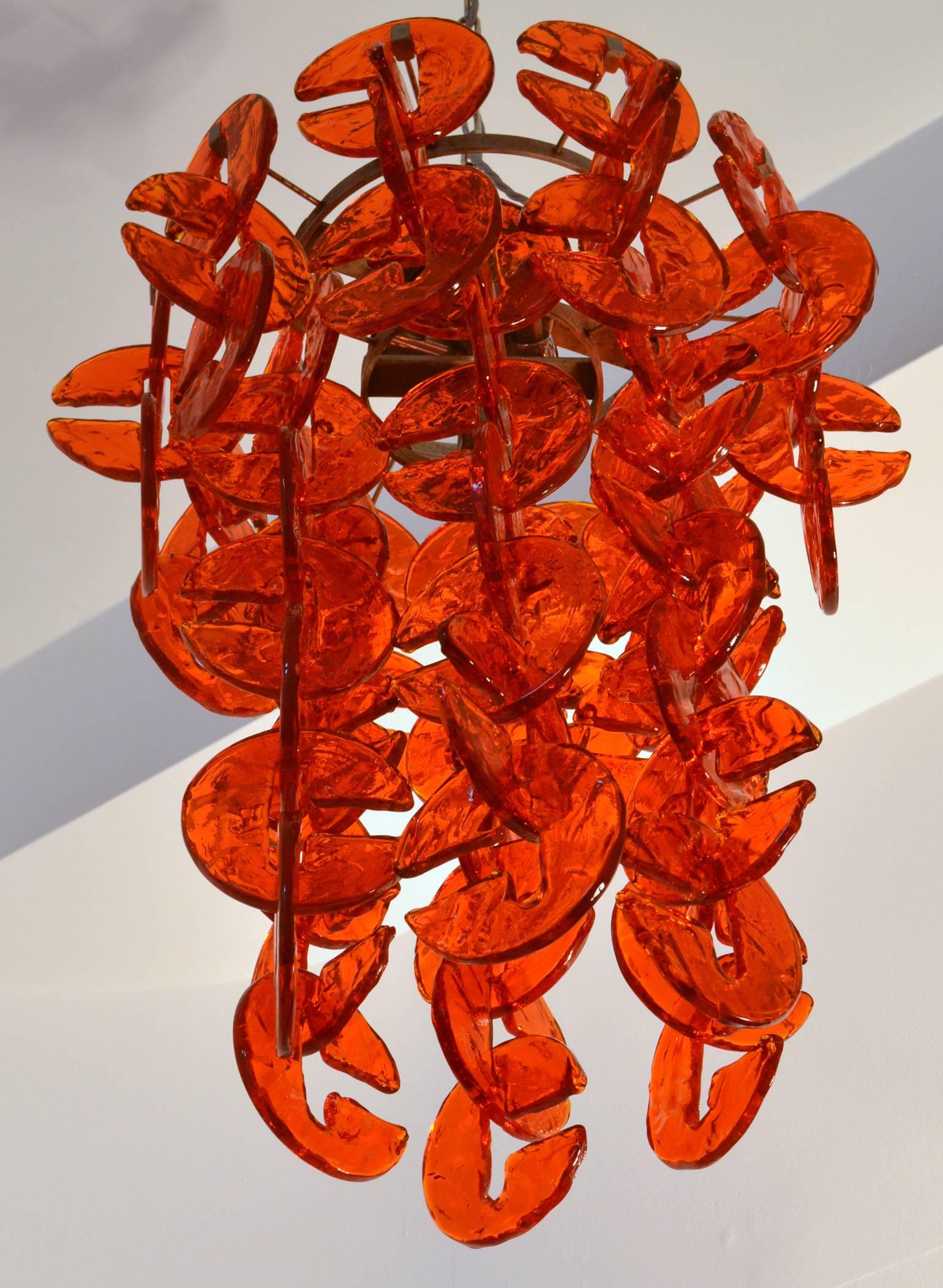 Mid-20th Century Orange Interlocking Murano Glass Chandelier