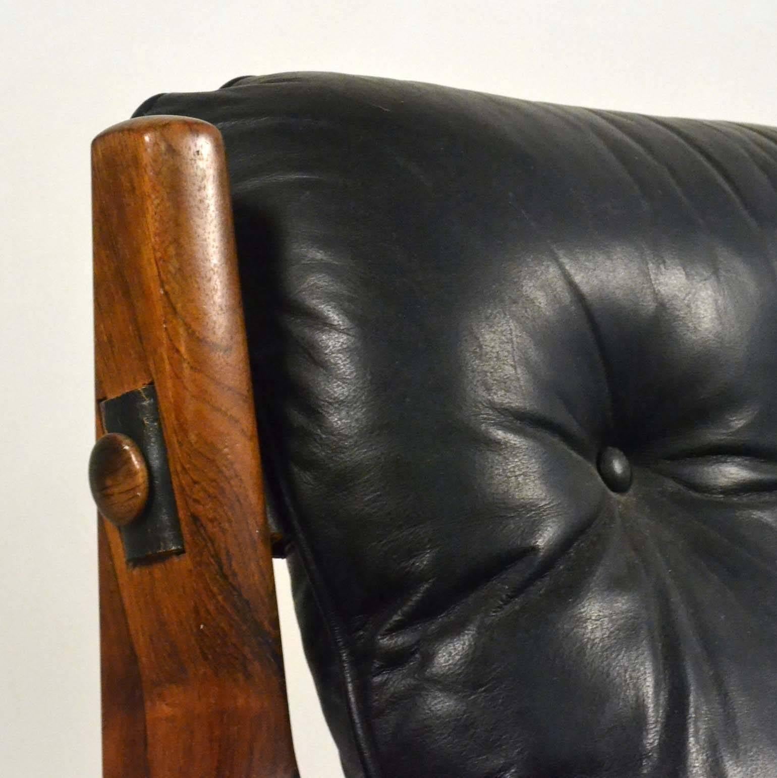 Mid-Century Modern Early Mischievous / Mole Chair by Brazilian Sergio Rodrigues in Black Leather