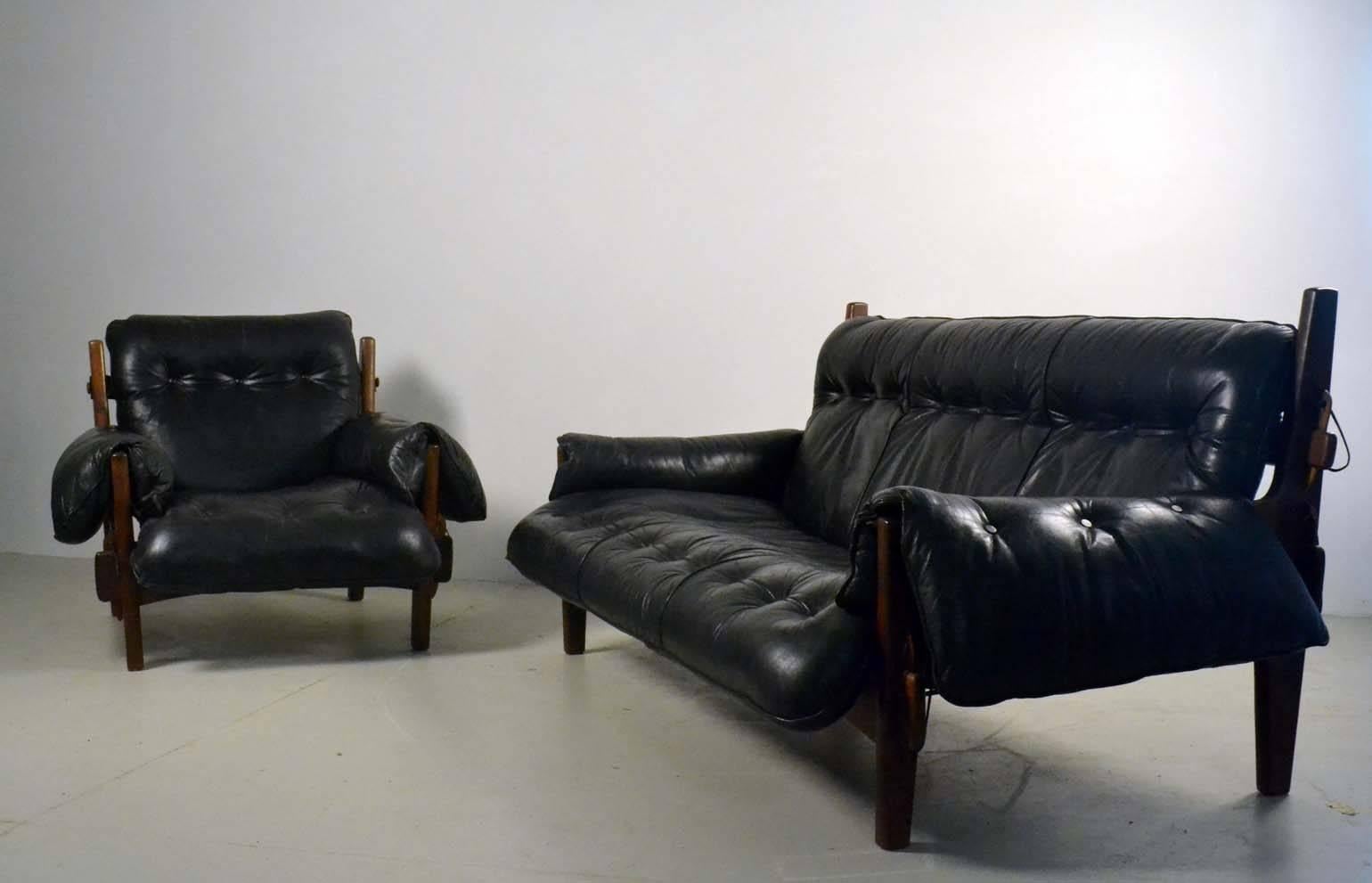 Mid-20th Century Early Mole Sofa by the Brazilian Sergio Rodrigues in Black Leather