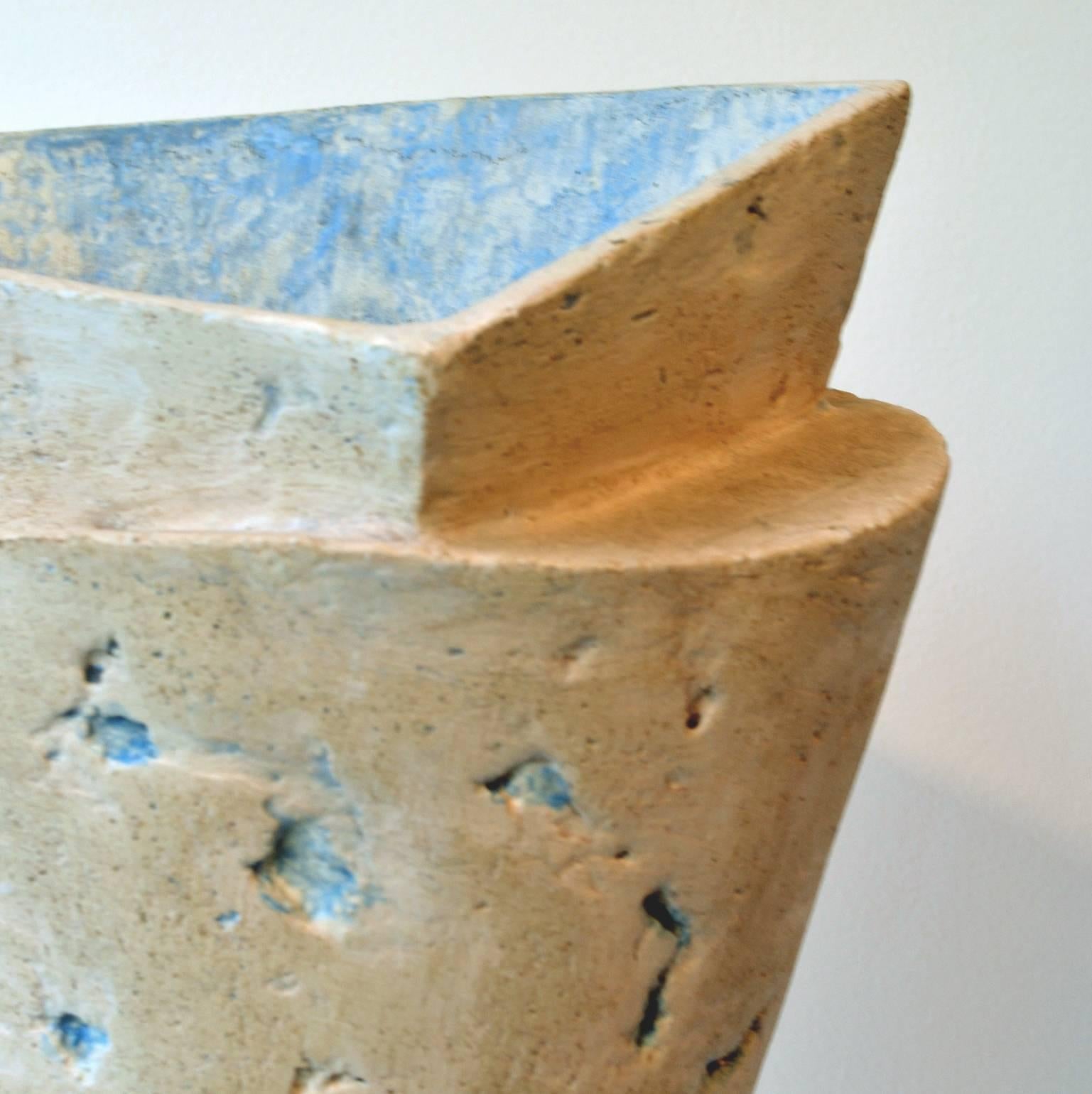 Mid-Century Modern Dutch 1960s Sculptural Ceramic Vessel in Cream and Blue by Schalling