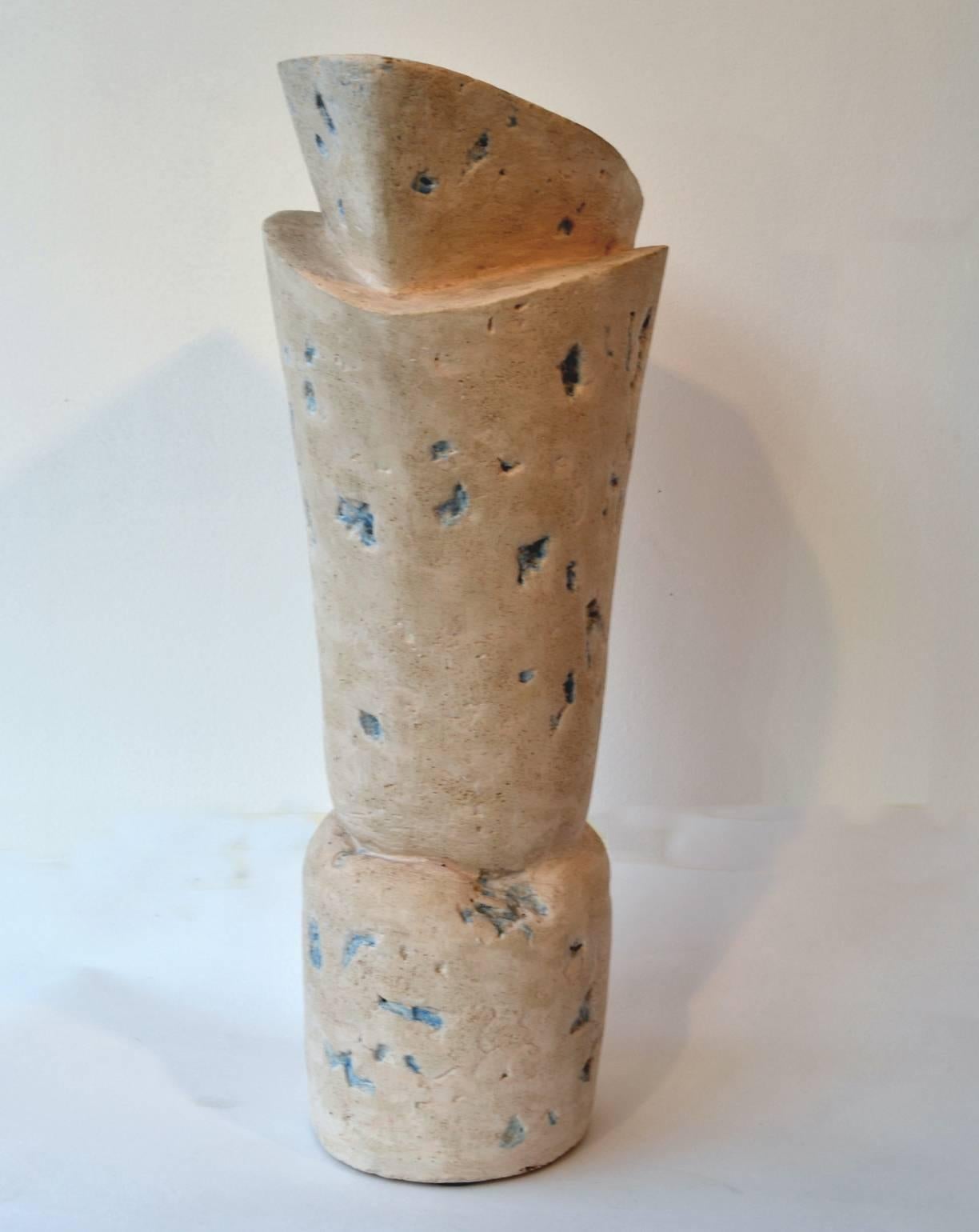 Dutch 1960s Sculptural Ceramic Vessel in Cream and Blue by Schalling In Excellent Condition In London, GB