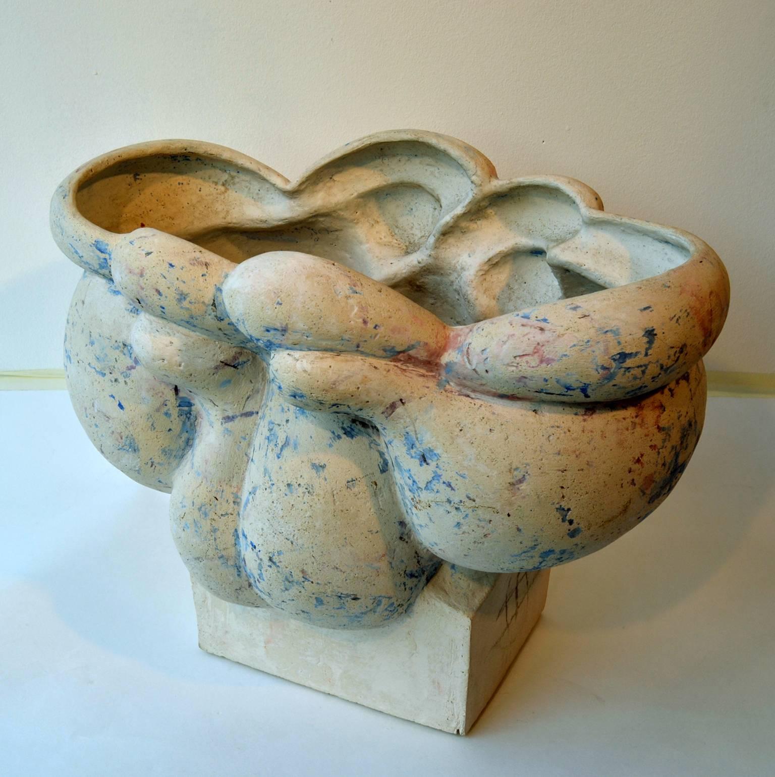 Sculptural Ceramic Vessel by Willem Schalling  in Cream and Blue In Excellent Condition In London, GB