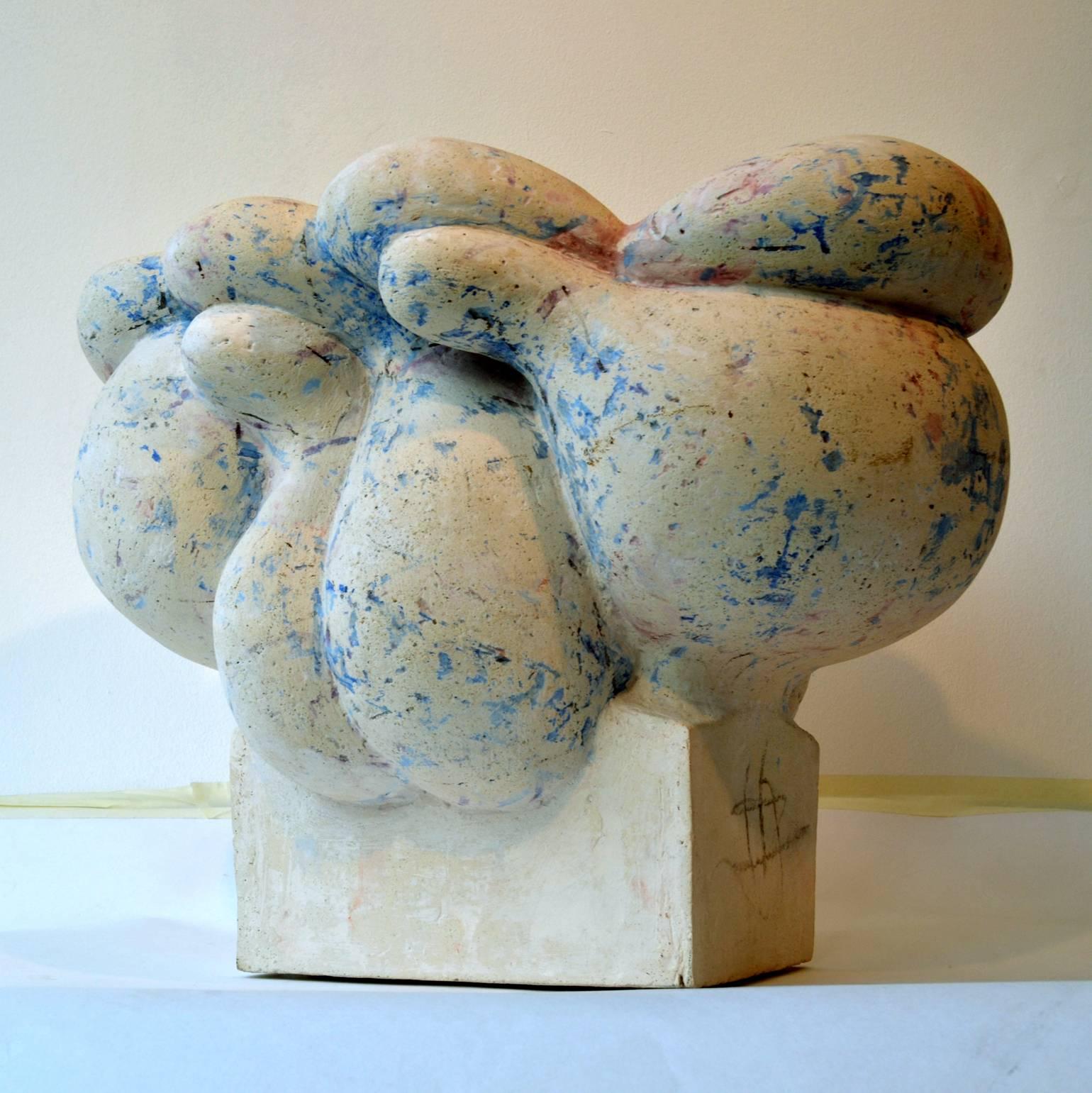 Mid-20th Century Sculptural Ceramic Vessel by Willem Schalling  in Cream and Blue