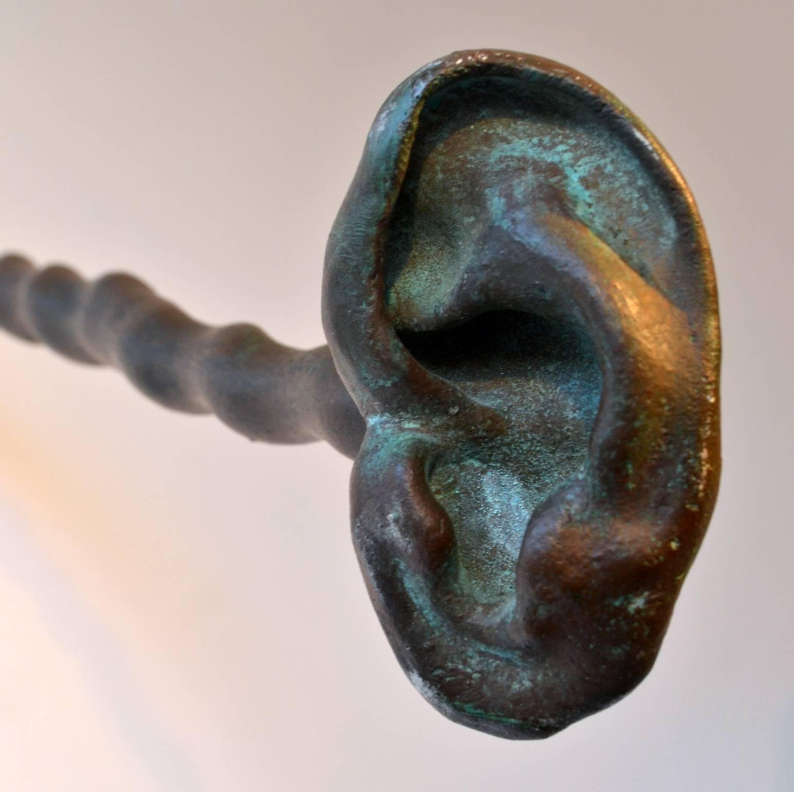 Modern Surrealist Bronze Wall Sculpture 'Listening Ear' For Sale