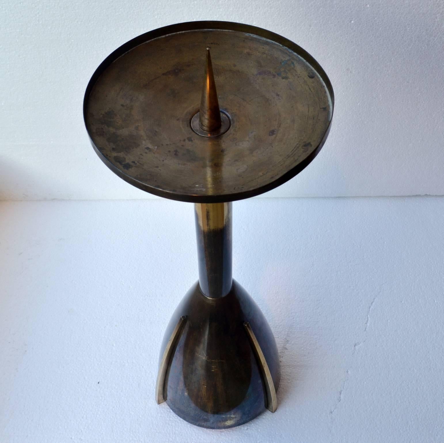 Belgian Large Art Deco Brass Candle Holder For Sale
