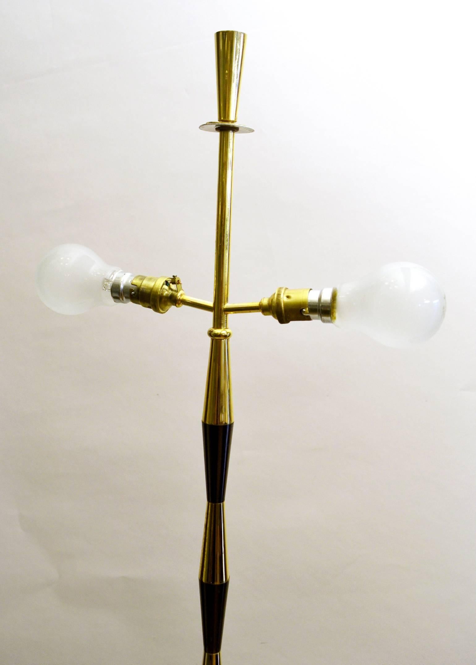 Elegant 1960s French Brass and Black Floor Lamp 1