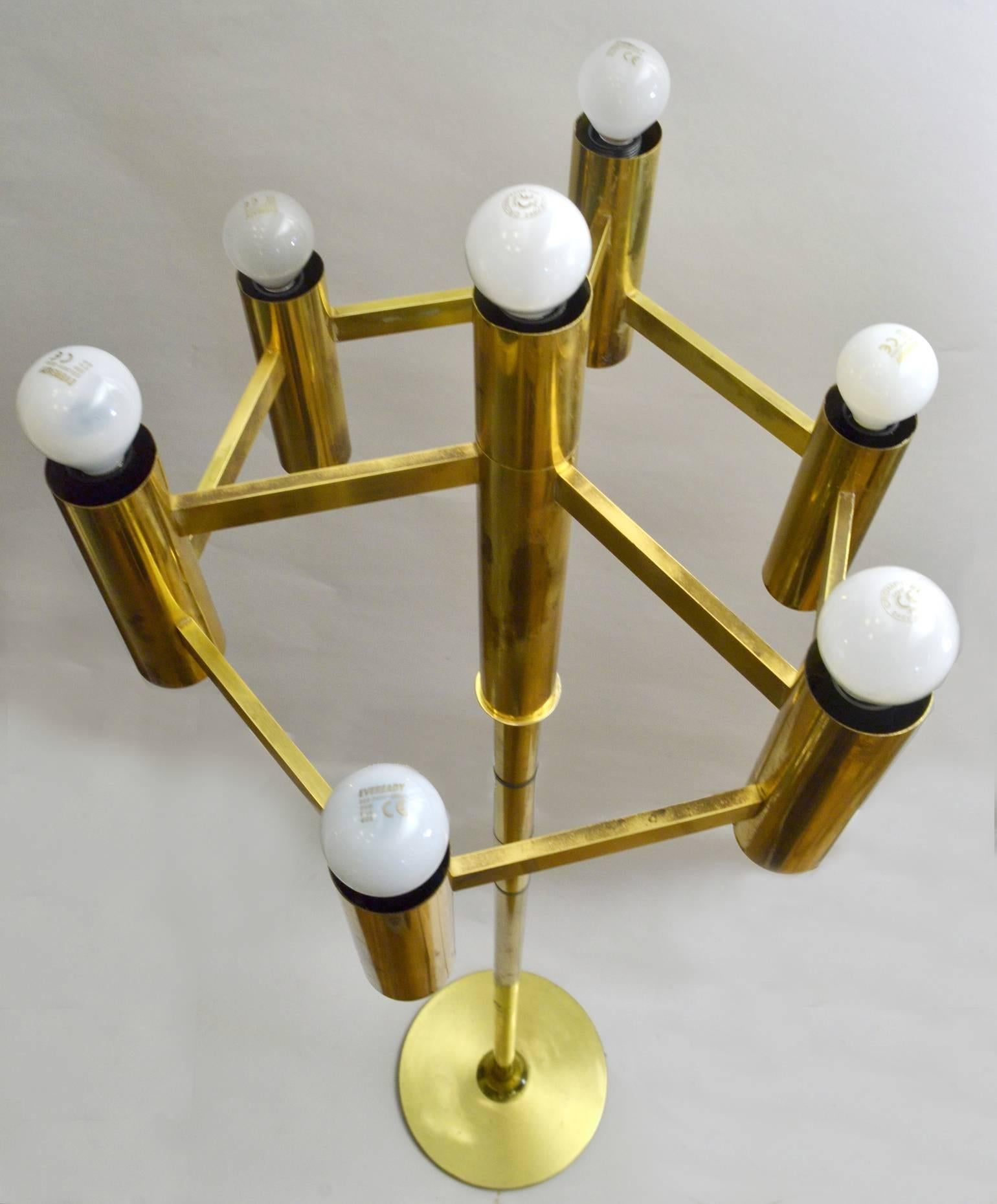 Mid-Century Modern Geometric 1960s Sciolari Brass Floor Lamp