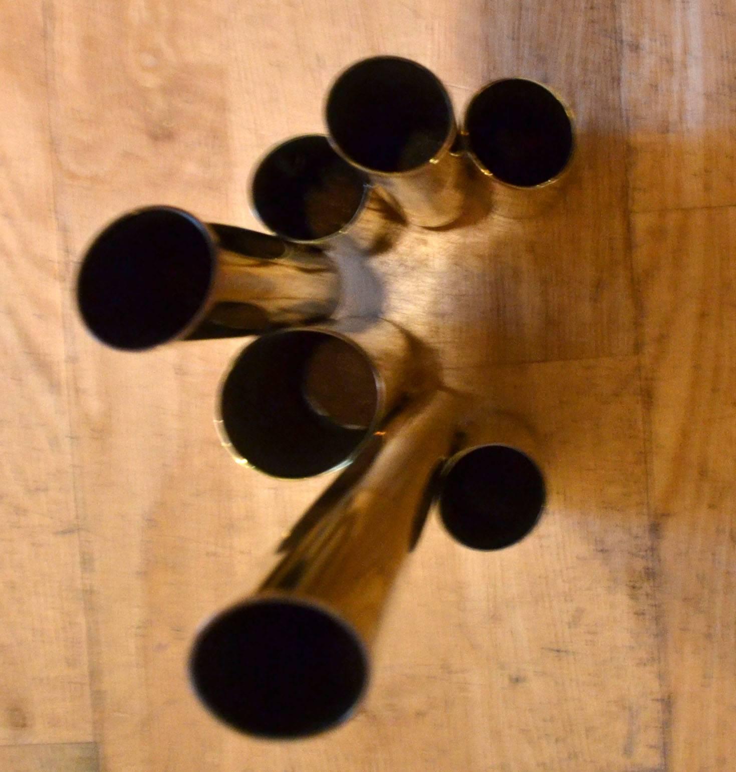 Modern Sculptural Brass Organ Pipe Vase